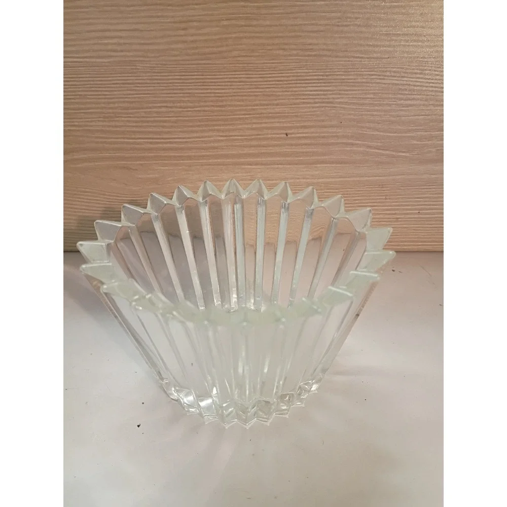 Vintage Clear Ribbed Glass Candy Dish with Lid Scalloped Sawtooth Rim Sugar Bowl